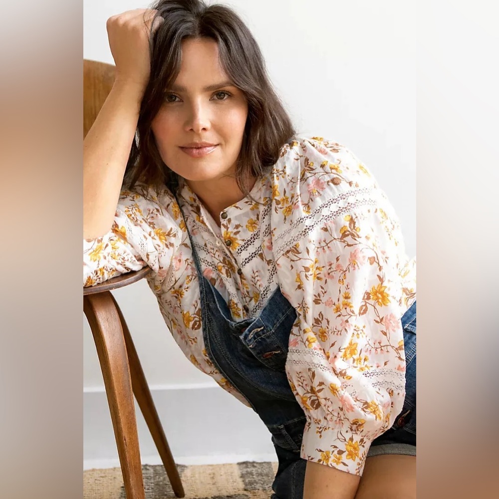 Anthropologie Floral Flowy Billowy Sleeve Blouse